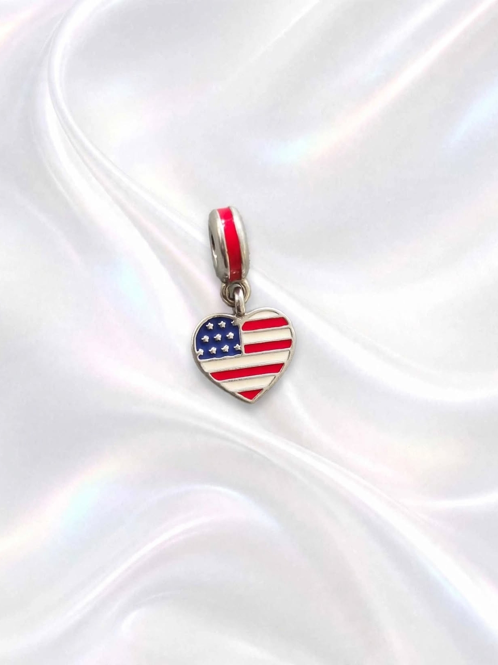 Patriotic Heart Flag Charm Pendant - Red, White & Blue
